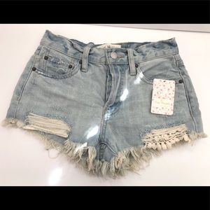 Free people Daisy Blue lace jean blue shorts